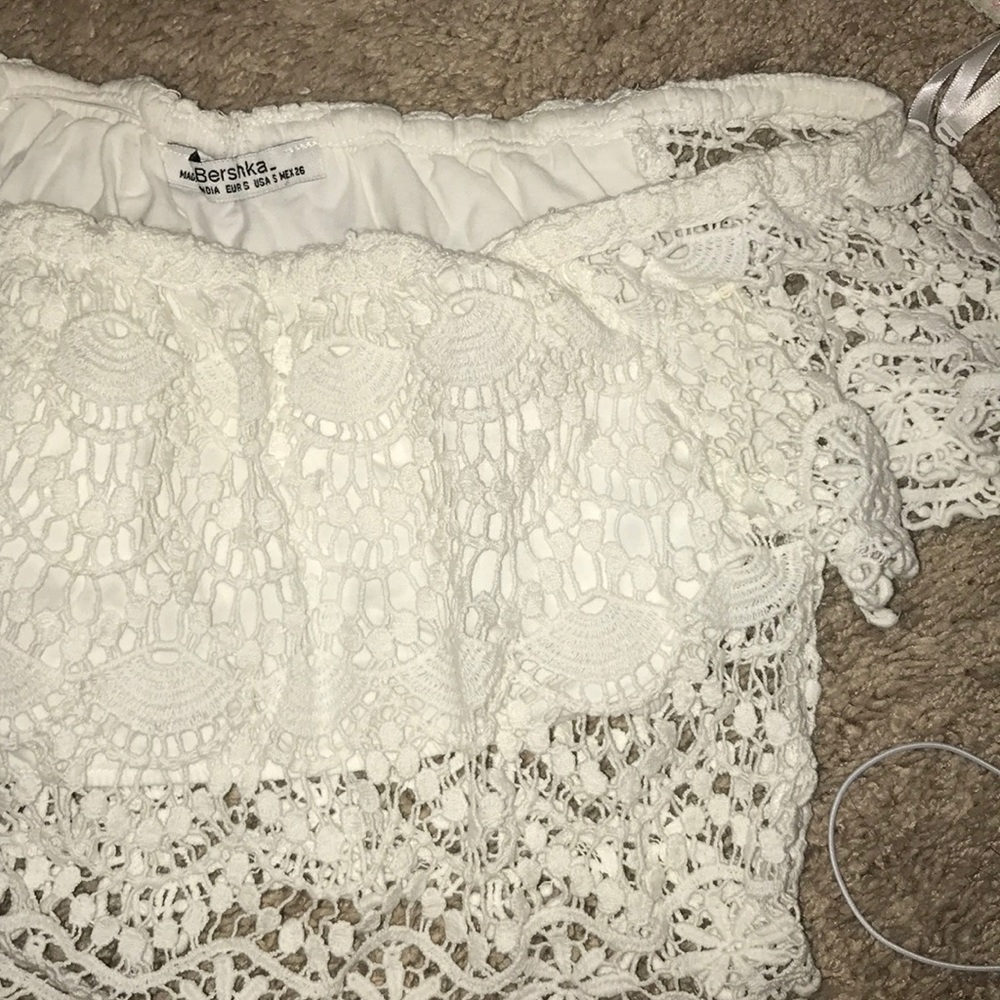 White crochet off the shoulder crop top